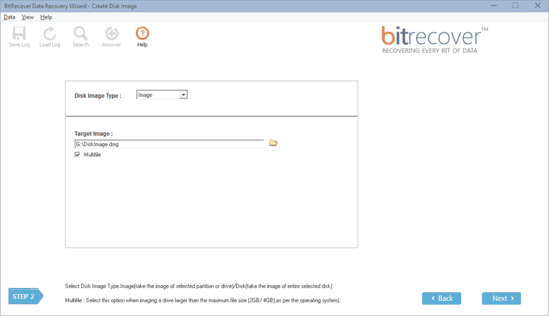 select disk image type & target disk and press next