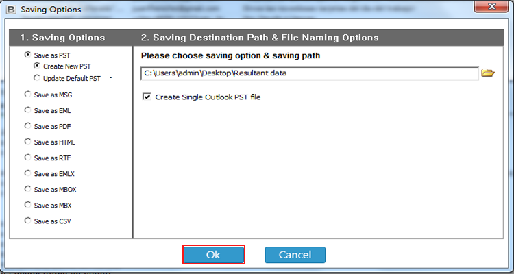 showing destination path