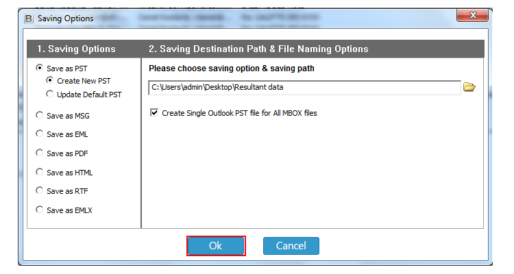 showing destination path